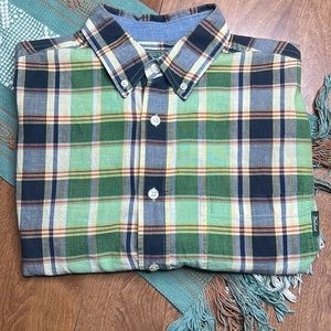 Woolrich Plaid short sleeve chest pocket button down shirt kelly green/ navy M